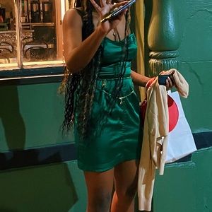 SATIN EMERALD GREEN Y2K Mini Dress 💚